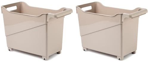 Tradineur - Pack de 2 Carritos de plástico con Ruedas y asa - N.º 3 - Cesta Organizadora para Productos de Limpieza, Baño, Cocina - Color Marrón Topo
