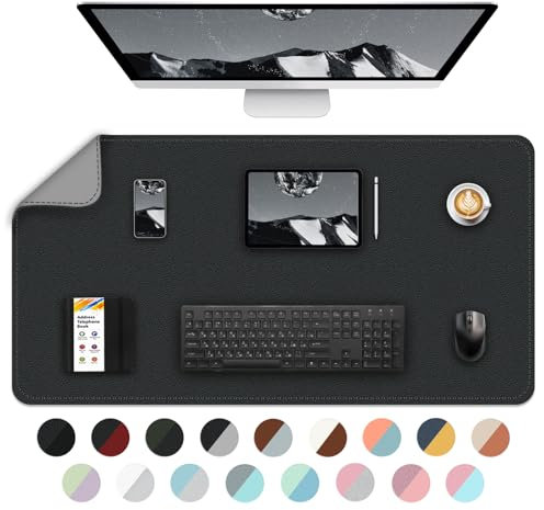 Dual-Sided Desk Mat Office Desk Pad, Waterproof Desk Pad Table Protector, Large Mouse Pad for Keyboard and Mouse, Laptop Desk Writing Mat for Office/Home/Decor-90x43cm,Black+Grey