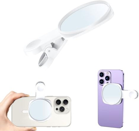 Wondsea Cámara Trasera para Teléfono Móvil, Selfie Con Clip Reflectante, Espejo Ajustable de Viaje (Blanco)