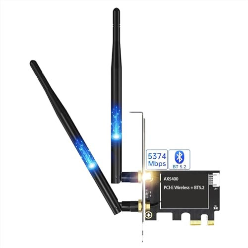 Nuwo AX5400 Scheda di Rete Wireless WiFi 6E PCIe per PC Fisso Gaming, Bluetooth 5.2, Staffa a Basso Profilo, Tri-Band (6 GHz, 5 GHz, 2.4 GHz), WPA3, Supporta Windows 10/11