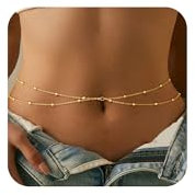 LunarCharm Gold Waist Chain for Women, 14K Gold Plated Stainless Steel Multilayer Belly Chain for Waist, Adjustable Waterproof Sexy Bikini Satellite Bead Chain