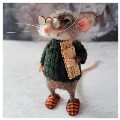 ViCUULY Sunshine Mouse Felt Critter Felt Mice Collectible Figurine, Needle Felted Mouse Doll Decorations Holiday Statue (#04)