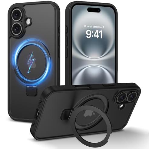 VENINGO für iPhone 16 Hülle mit Unsichtbarer Ständer, Kompatibel mit MagSafe, Matt Rückseite, Stoßfest, Kratzfest, Anti-Fingerabdruck, iPhone 16 Handyhülle 6,1 Zoll, Schwarz