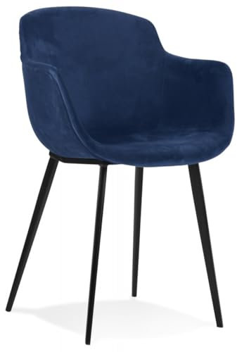 Samtgepolsterter Armlehnstuhl Metall | Esszimmerstuhl mit Armlehnen | Dunkelblauer Vintage Stuhl | Retro-Chic Design | 59x54x80 cm | Armada Kollektion