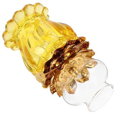 Cabilock 1Stk Dimmbare Petroleumlampe Dekoration buddhistischer schmuck Geschenkidee präsente dekoring LED rein Lampe Schreibtisch Laterne Öllampe Einzigartige Lotus-Designlampe Glas Yellow