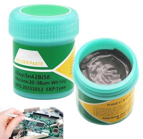 2 Stück Bleifreie Lötpasten, Sn42 Bi58 Flussmittel Löten für Niedrige Temperaturen (138°C), für das Löten von PCBs und Kleinen Bauteilen (50g)