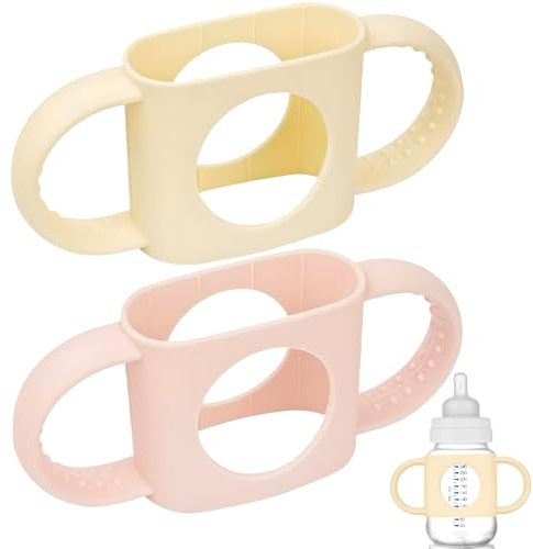 MAM Bottle Handles, 2 Pcs Silicone Handles for Baby Bottles, Light Pink and Milky White, Ergonomic Design for Easy Grip, Compatible with Tommee Tippee Bottles, Ideal for Home and Travel Use, 15x6.5 cm