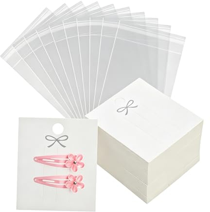 2 Packungen (200 Stück) Haarspangen-Karten mit transparenten Beuteln, Pappe, Haarspangen, Haarnadel, Kartenhalter für Schmuck-Organisation