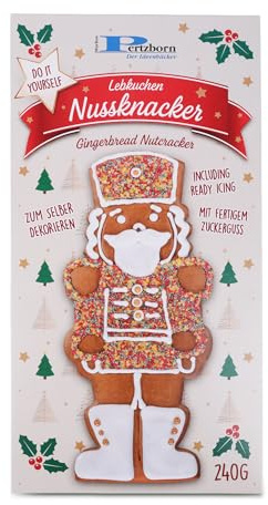 Pertzborn Nussknacker Lebkuchen Bastelset 240g – Klassische Weihnachtsfigur zum Selberdekorieren mit Zuckerguss, Dragee-Perlen & Zucker-Streudekor – DIY Lebkuchenfigur im Winter, Advent & Weihnachten