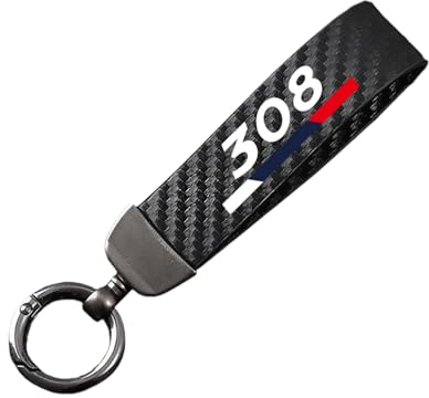 Porte-clés de Voiture pour Peu-geot 308 Fibre de Carbone Avec Anneau en D Anti-perte Pivotant à 360°