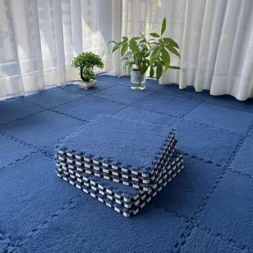 Hiseng 5/10 pcs Interlocking Foam Floor Tiles 30x30cm, Squares Puzzle Carpet Tiles Plush Floor Mats Soft Shaggy Foam Rug for Kids Bedroom Living Room Home Decoration, Solid Colors (Navy Blue,10pc)