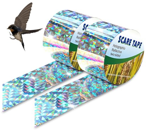halercay 2Rolle 80m x 2,4cm Reflektierendes Blitzband für Vögel,Doppelseitiges Band Vogelabwehr,Abwehrband Vogel Band für Pflanze,Für Obstgarten, Terrasse, schreckt vögel