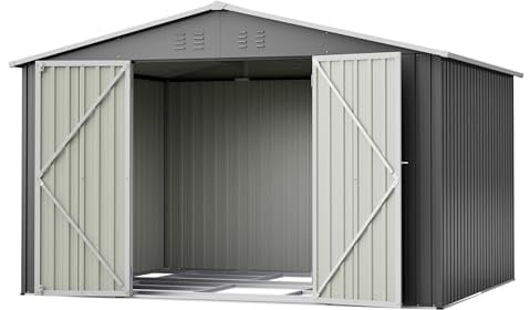 XXXL Metall Geräteschuppen mit Satteldach 300×252×191 cm – Wetterfestes Gartenhaus aus Stahl, Großer Werkzeugschuppen für Gartengeräte, Fahrräder & Aufbewahrung (Grey, 300 * 252 * 191cm)