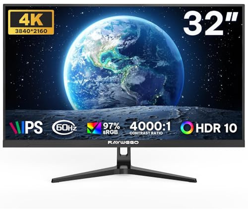 Raywego 4K 32-Inch Office Monitor, IPS Panel, 97% sRGB, Eye-Care Monitor with Slim Bezel, VASE&HDMI, UHD 3840 x 2160p, 60HZ for Gaming and Work