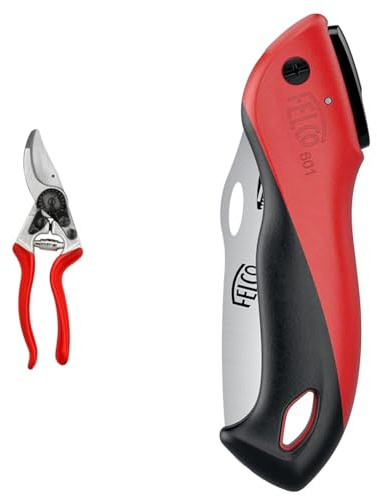 FELCO 8 Forbici da Potatura Professionali Bypass 25 mm per Mano Destra con Impugnatura Ergonomica e Sega Pieghevole FELCO 601 Lama Diritta 120 mm
