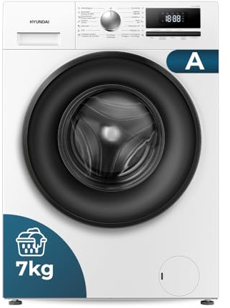 Hyundai Lavadora 7 kg Carga Frontal, Blanco, HLF712IADW01. 1200 rpm, Motor Inverter, 15 Programas, Eco-Logic System, Tambor Waterdrop, Clase de Eficiencia Energética A
