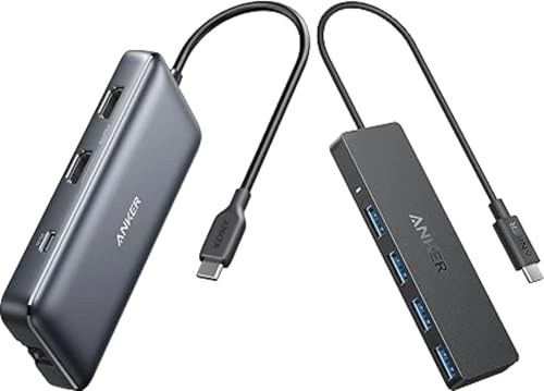 Anker Laptop Docking Station Dual Monitor, 8-in-1 USB C Hub & 4-Port USB 3.0 Data Hub, Ultra-Slim 5Gbps USB-C OTG Hub with 20 cm Extended Cable