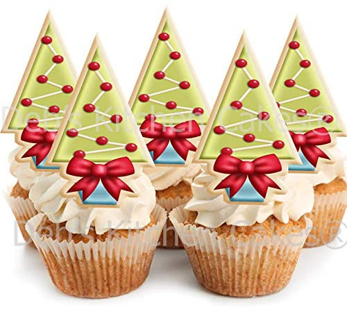 Christmas Cake Decorations - Edible Wafer Cupcake Christmas Trees -Green and Red Trees x 36