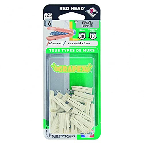 Red Head Lot de 25 Chevilles à Expansion grapex, Diam.6 x L.25 mm