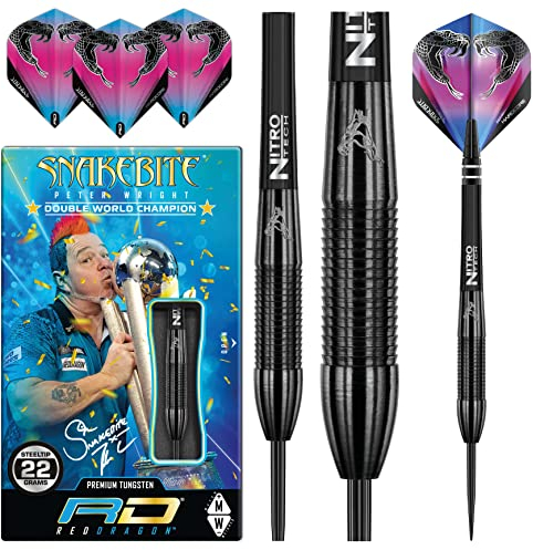 RED DRAGON Peter Wright Snakebite 3: 22g Tungsten Darts mit Flights und Schäfte