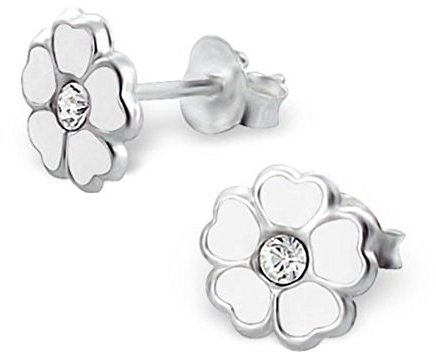 Boucles d'oreilles à tige en forme de fleur en argent sterling avec cristaux transparents, Verre, Cristal
