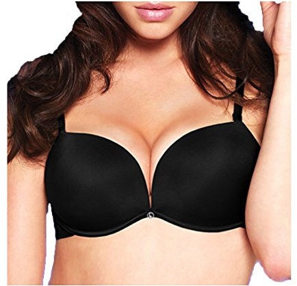LORMAR Reggiseno Balconcino Double Liscio Coppe Super Push UP 2 Taglie in più (1, Nero)