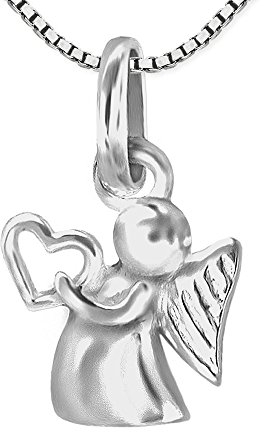 Clever Schmuck Set Silberner Anhänger Mini Engel 10 mm mit Herz in der Hand und Kette Venezia 36 cm STERLING SILBER 925