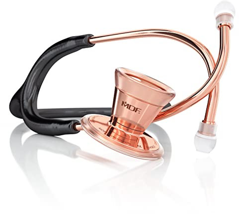 MDF Classic Cardiology - Klassisches Kardiologie-Zweikopf-Stethoskop - mit Bruststück und Kopfteil aus rostfreiem Stahl - schwarz/Roségold (MDF797RG-11)