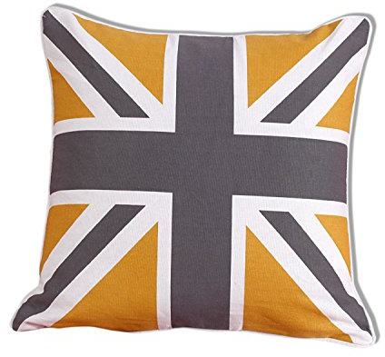 AR'S Union Jack/British Flag Design100% Cotton Cushion Covers,Sofa Cases Couch Pillow 18x18 Piped Edge in 5 Vibrant Colors (Mustard & Grey)