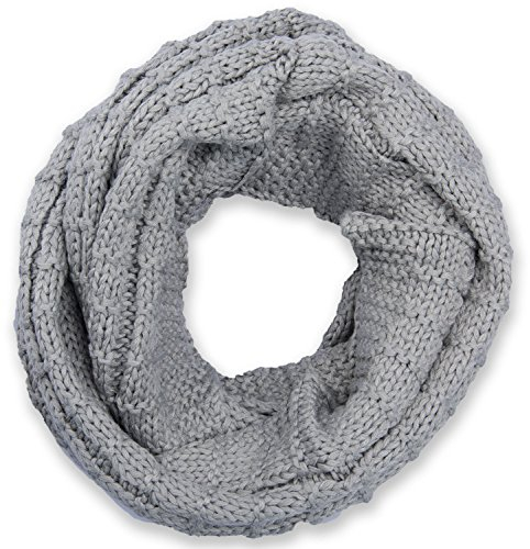 styleBREAKER Unisex Strick Loop Schal kariert, Uni Feinstrick Schlauchschal, Winter Strickschal 01018154, Farbe:Hellgrau
