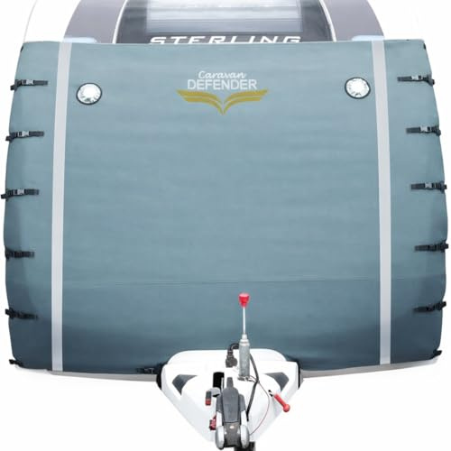 Caravan Defender Universal Front Towing Cover with LED Lights – Window Protection with Fleeced Backing Accessories for Caravans – Light Grey