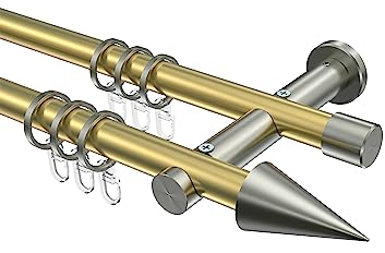 Interdeco Messing-Optik/Edelstahl-Optik Gardinenstangen 20 mm Ø 2-läufig Platon Savio, 480 cm