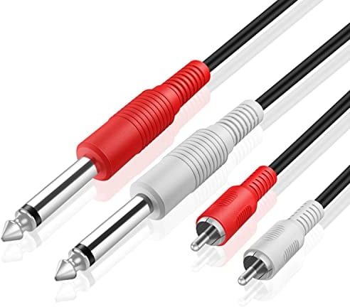 TNP Cable de Audio de 6.35 mm a Doble RCA, Conector Jack Macho de 6.35 mm a 2 RCA, Conector chapadao en Oro para Audio estéreo, Cine en casa (15 pies / 5 M)
