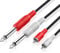 TNP Cable de Audio de 6.35 mm a Doble RCA, Conector Jack Macho de 6.35 mm a 2 RCA, Conector chapadao en Oro para Audio estéreo, Cine en casa (15 pies / 5 M)