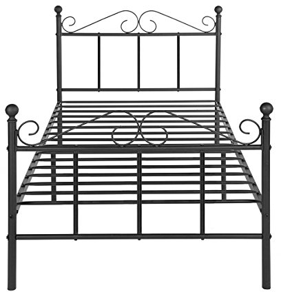 EGGREE Metall Einzelbett Bettgestell Metallbett Bettrahmen mit Lattenrost, Bett 90 x 190cm Schwarz