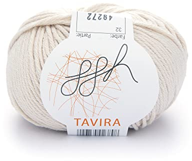 ggh Tavira - 100% Baumwolle - Lauflänge 80m auf 50g - Nadelstärke 4-5 - Wolle zum Stricken oder Häkeln geeignet - Farbe 032 - Hellbeige