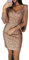 LUOEM GCID Vestito Aderente da Donna Vestito da Discoteca con Scollo a V e Minigonna Abito da Cocktail Completo per Clubwear - Taglia M (Golden)