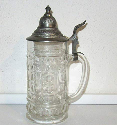 Bierglas Sammelglas/Bierkrug mit Zinndeckel um 1900/10/20L geeicht Bierkrüge