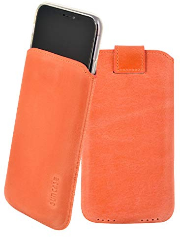 Suncase ECHT Leder Tasche kompatibel mit iPhone 11 (6.1) mit ZUSÄTZLICHER Transparent Hülle | Schale | Silikon Bumper Handytasche (mit Rückzugsfunktion und Magnetverschluss) in antik lachsrosa