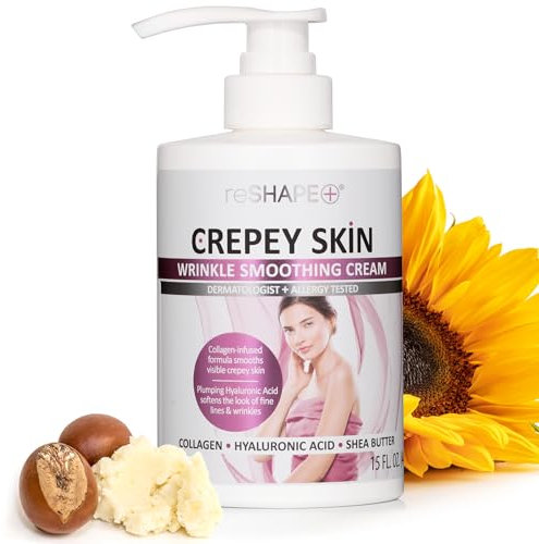 Reshape Crepey Skin Treatment Cream Wrinkle Smoothing Cream with Collagen, Hyaluronic Acid Hydrating Cream Improves Elasticity Pumps Saggy Skin for Body, Neck, Hands, Face (15 Fl Oz)