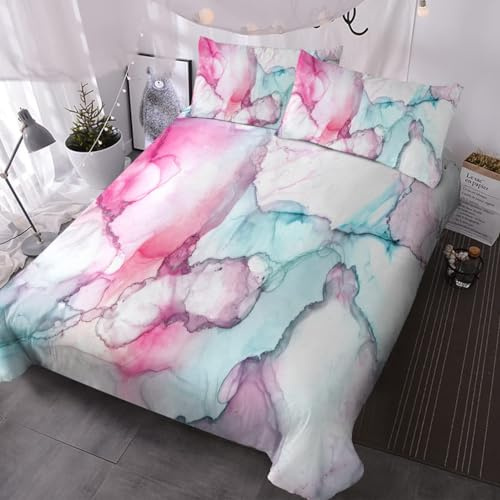 BlessLiving 3D Abstract Printed Duvet Cover Set Watercolor Paint Splatters Bedding Sets 3 Piece Pink Blue Green Brushstrokes Quilt Cover for Kids Teens Adults Girls Women (Single)