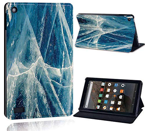 FINDING CASE Fit Amazon Fire 7 (9th Gen 2019) Tablet - Printed PU Flip Leather Smart Lightweight Shell Stand Cover (Azul Marble)
