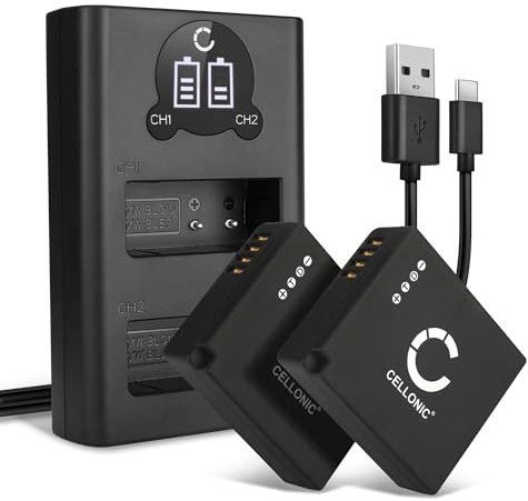 CELLONIC, Batterie pour Caméra, Compatible avec Panasonic DMW-BLG10E, Lumix DMC-TZ80, DMC-TZ100 (7.4V, 730mAh) 2 Pièces + Double Chargeur