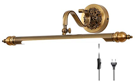 ACMHNC Vintage Spiegellampen LED Badezimmer Spiegelleuchte Mit Schalter, Retro Badleuchte IP44 Bad Wandlampe Mit Stecker Und Kabel, Einstellbarer Winkel,4000K, Schminklicht Schrankleuchte,61cm/10w