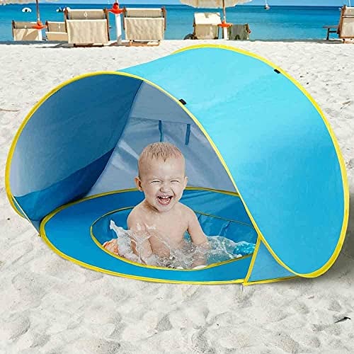 Bakaji Tenda Gioco Bambini da Spiaggia con Tettuccio Parasole Mini Piscina a Scomparsa Rete di Areazione Sistema Pieghevole Pop Up Portatile Fissaggio a Picchetti Custodia Dimensione 120x80x70 cm