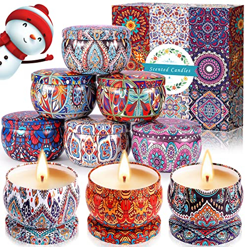 Amzeeniu Scented Candle Set 9 Stück Blumen Aroma Kerzen Aromatherapiekerzen Natürliches Sojawachs Duftkerzen Set Geschenk-Set für Weihnachten GeburtstagsgeschenkBad Jahrestag Damen Geschenke/Yoga