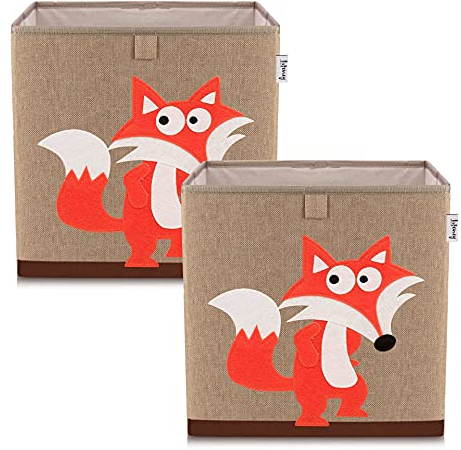 LIFENEY Aufbewahrungsbox im 2er Set Fuchs I Doppelpack Spielzeugbox mit Tiermotiv passend für Würfelregale I Ordnungsbox für das Kinderzimmer I Aufbewahrungskorb Kinder