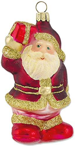 Thüringer Glasdesign Christbaumschmuck Weihnachtsmann 10 cm aus Glas - Rot/Gold | Nikolaus Hängefigur