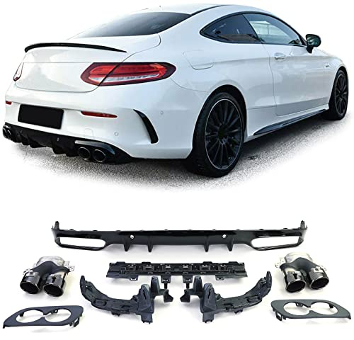 Sport Heckdiffusor Set mit runden Endrohren Schwarz für Mercedes C205 Coupe ab18