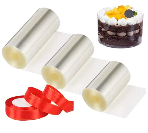 3 Rollen Kuchenhalsbänder, Transparent Acetat Folie Kuchenkragen, für Tortendeko Schokolade Mousse Dessertringe, Kuchen verzieren (8 cm/10 cm/15 cm)